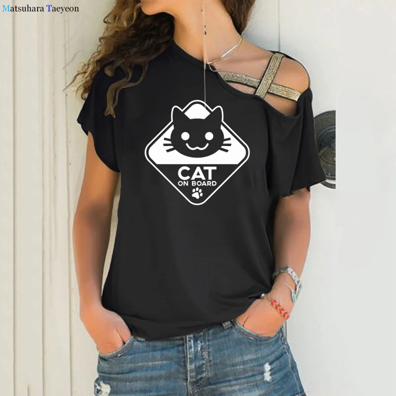 

2021 New Funny Cat Print Cotton Woman Tshirts Summer Casual Short sleeve Tops Vintage Loose Femme T-shirts Plus Size