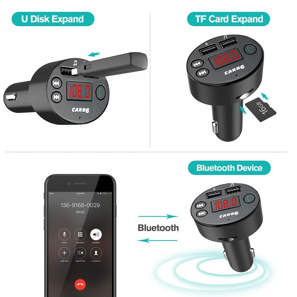FM-передатчик Bluetooth-совместимый модулятор громкой связи MP3-плеер беспроводной