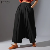 zanzea 2021 elegant harem pants womens drop crotch trousers elastic waist long pantalon palazzo female baggy turnip