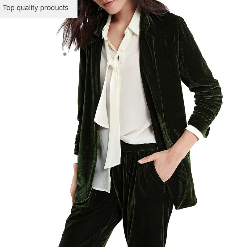 Весенне осенний Женский блейзер 2020 повседневный длинный золотой бархатный