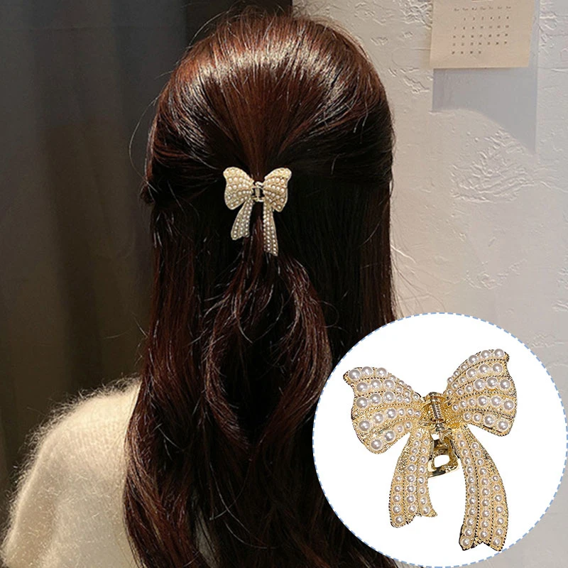 

New Korean Sweet Bow Pearl Hair Clips For Women Butterfly Hair Claw Chic Barrettes Claw Crabs Hairpins Fashion HAir Accessories