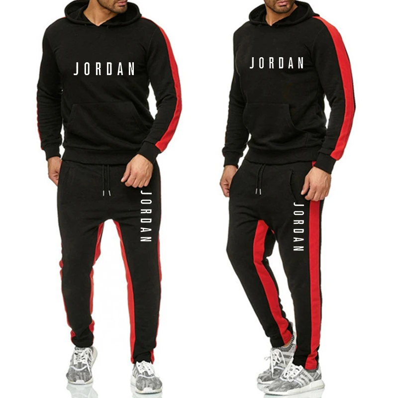 

Brand Tracksuit Men 2 Piece Sets 2020 New Autumn Winter Print Hooded Sweatshirt+pants Pullover Hoodie Sportwear sudadera jordan