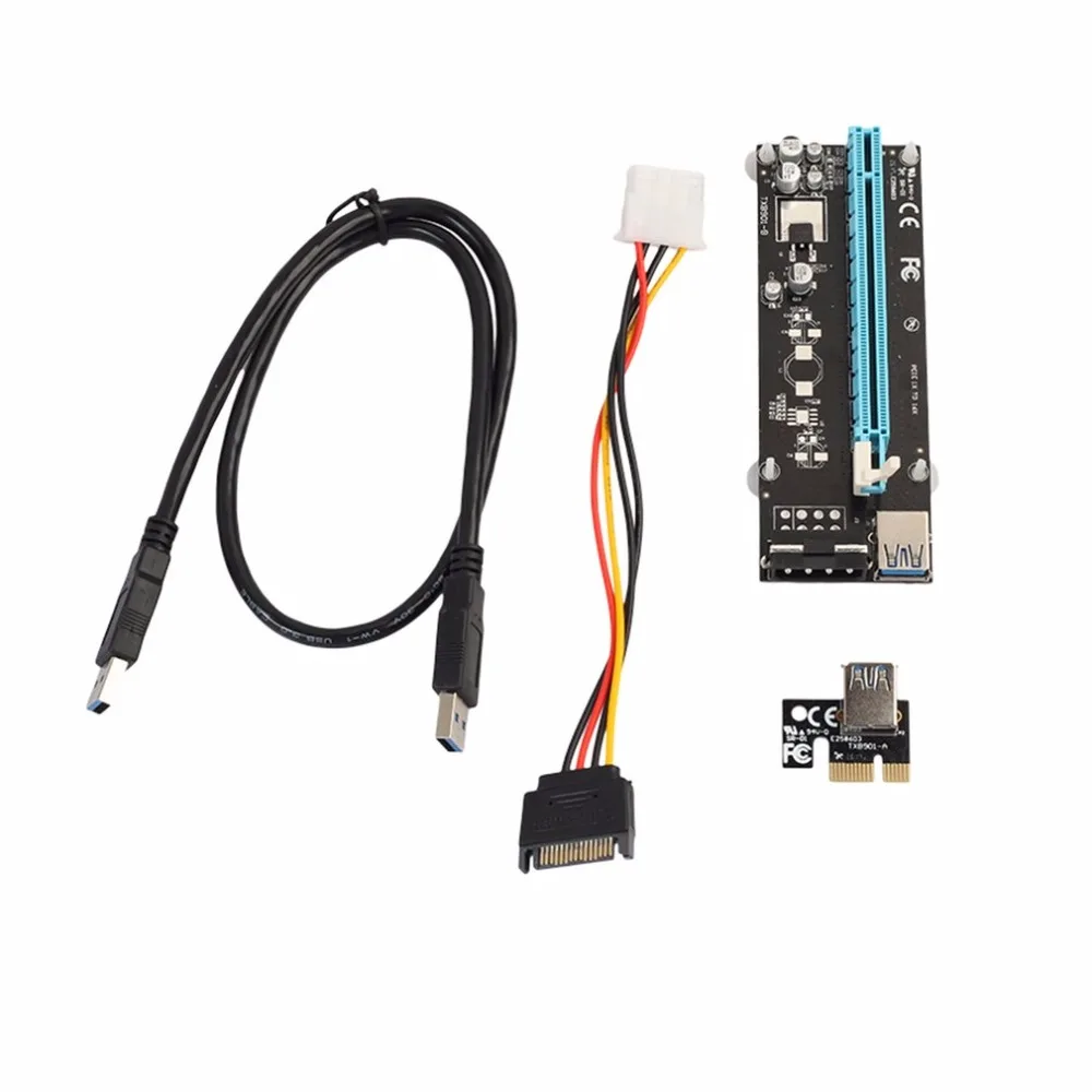 Мини PCI-E Экспресс переходная карта PCI-E карта 1x к 16x с SATA 4pin Кабель USB 3,0 для Биткойн Шахтер BTC машина