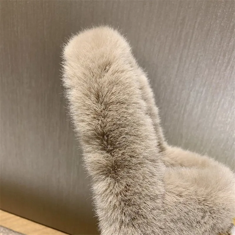 

Autumn Winter Women Thick bottom Slipper Furry Metal bead Slipper Plush Indoor Home Shoe Warm Flat Flip Flop Woman Casual Slides