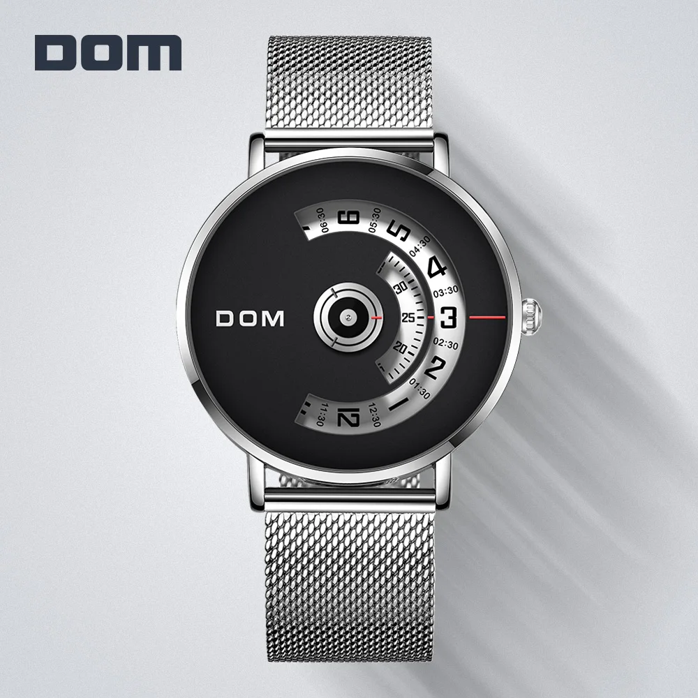 Креативные мужские часы DOM роскошные модные Стальные кварцевые наручные с