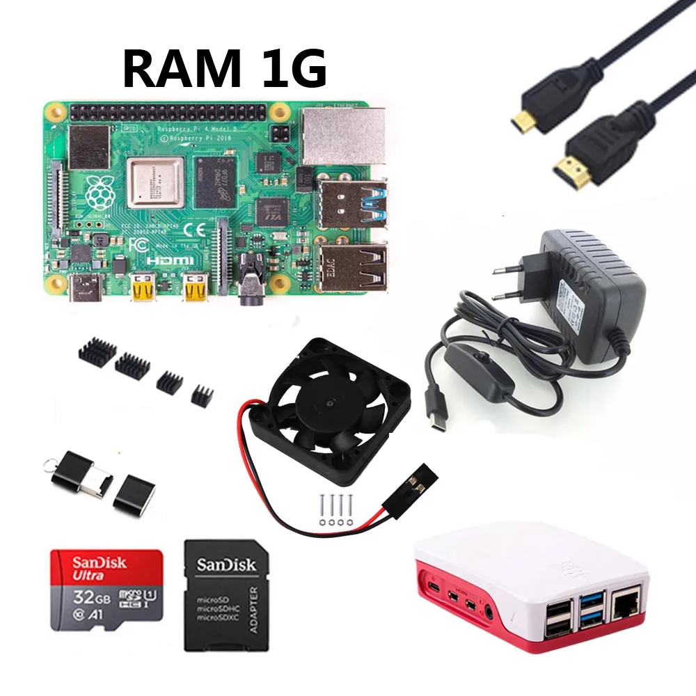 Зеленый Raspberry Pi 4B стартовый комплект с Raspberry pi 4B 1G/2G/4G+ 32GB sd-карта+ ABS чехол+ 5V 3A мощность+ вентилятор+ радиатор+ HDMI - Цвет: Зеленый