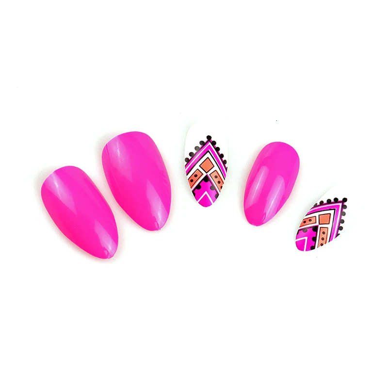 12Pcs Long Stiletto False Nail Tips With Glue Colorful Full Cover Fake Nails Tips Manicure Press On Nails Charms
