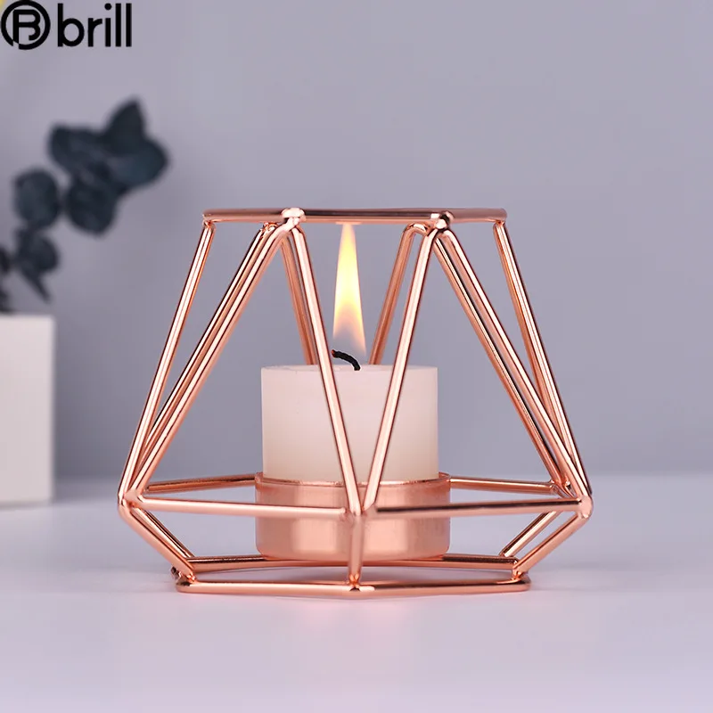 

Nordic Luxury Candle Holder Gold Metal Geometric Glass Candlestick Rose Gold Centre De Table Mariage Bougeoir Home Decor Gift