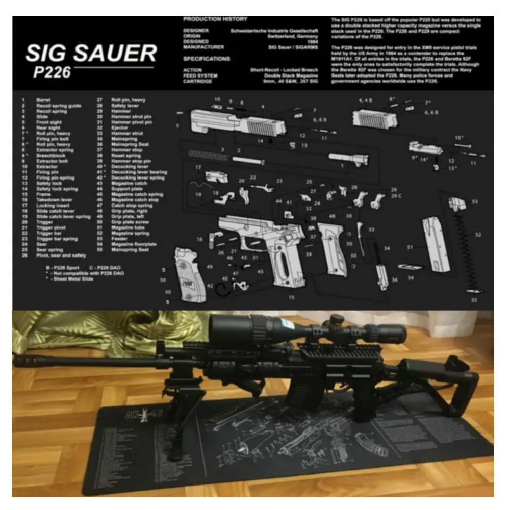 Резиновый коврик для чистки Sig Sauer P226 водонепроницаемый нескользящий 17x11 дюймов с