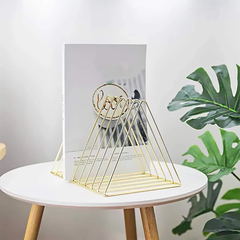 

Gold File Organizer + Gold Decorative Bookends, Books Support Decorative Metal Book Ends for Shelves