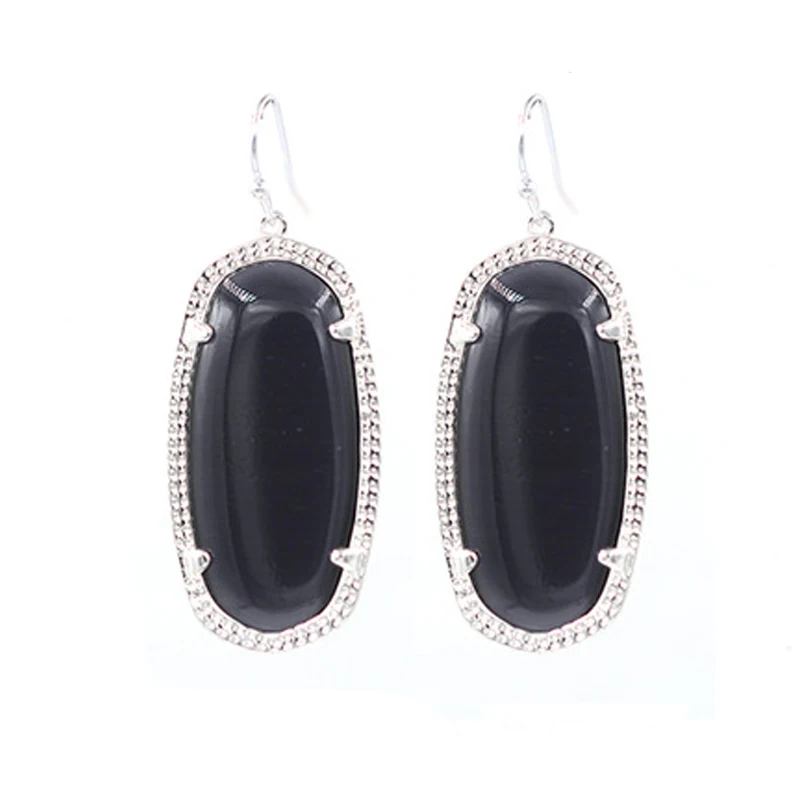 Silver Black Новое поступление, маленькие овальные серьги с камнями, Полностью украшенные камнями, висячие серьги для женщин, модные ювелирные изделия - Окраска металла: Silver Black