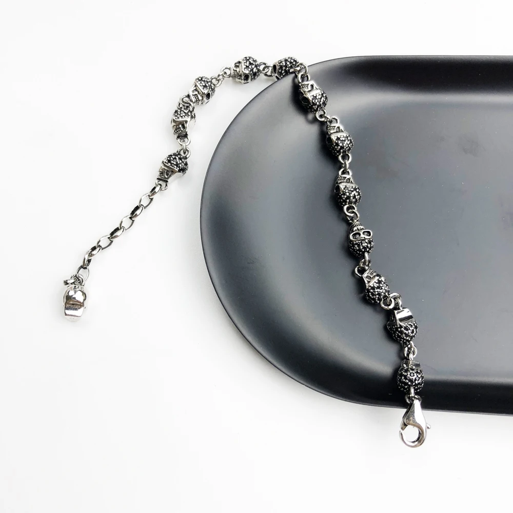 Link Bracelet Skulls Pave 2019 Fashion Jewelry 925 Sterling Silver Unisex Filigree Gift For Men Women Give Mysterious Aura | Украшения и
