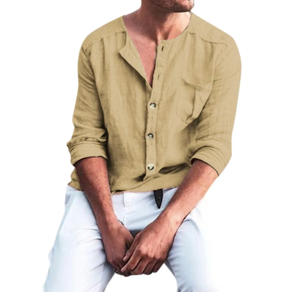 Рубашка мужская с нагрудным карманом Удобная Повседневная Свободная блузка из