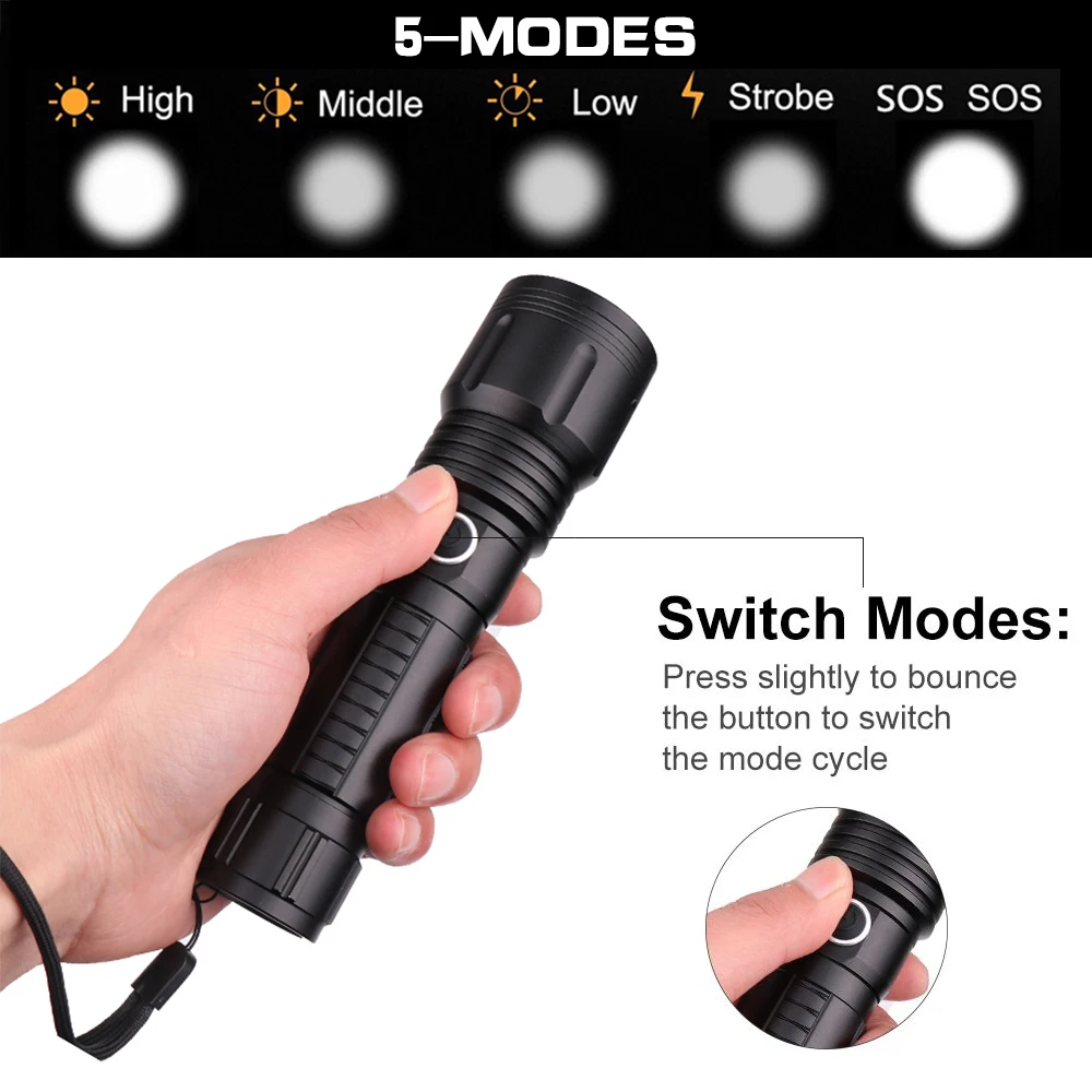 Мощный фонарик XLamp xhp70.2 светодиодный с фокусировкой 5 режимов xhp70 xhp50 18650 или 26650