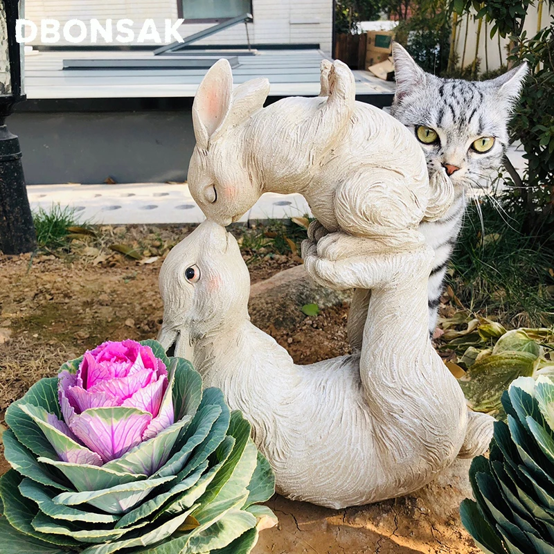 

Hot Outdoor Kiss Rabbit Sculpture Animal Resin Ornaments Garden Patio Parent-child Rabbit Statue Crafts Home Desktop Decoration