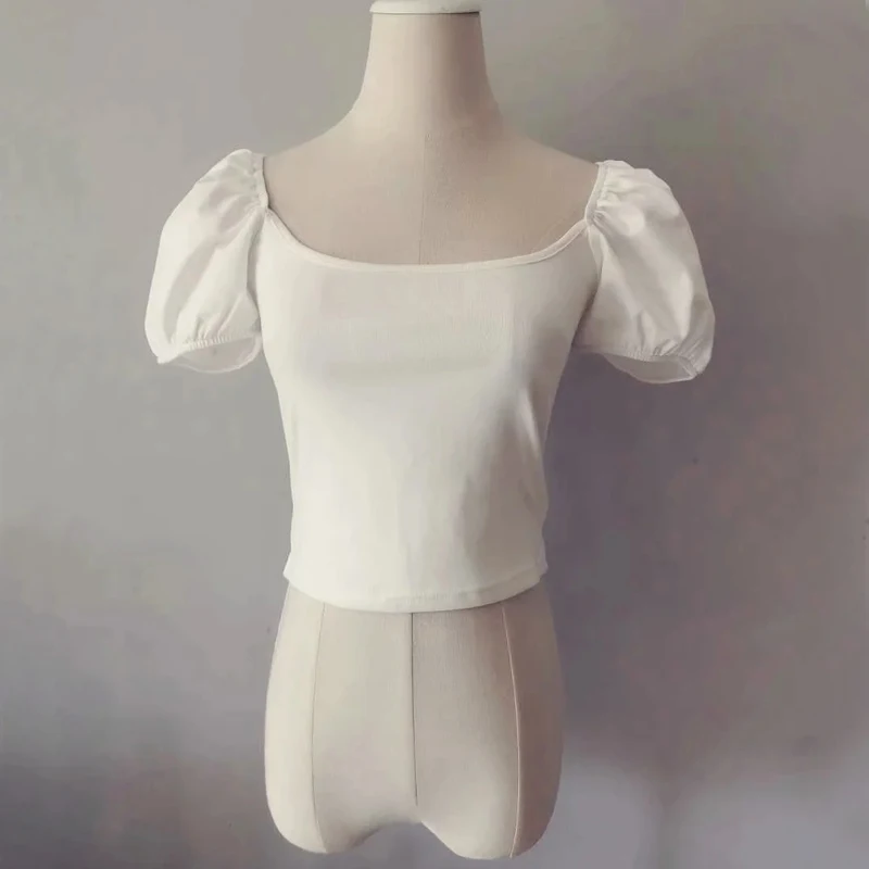 Женская футболка с пышными рукавами Повседневная облегающая