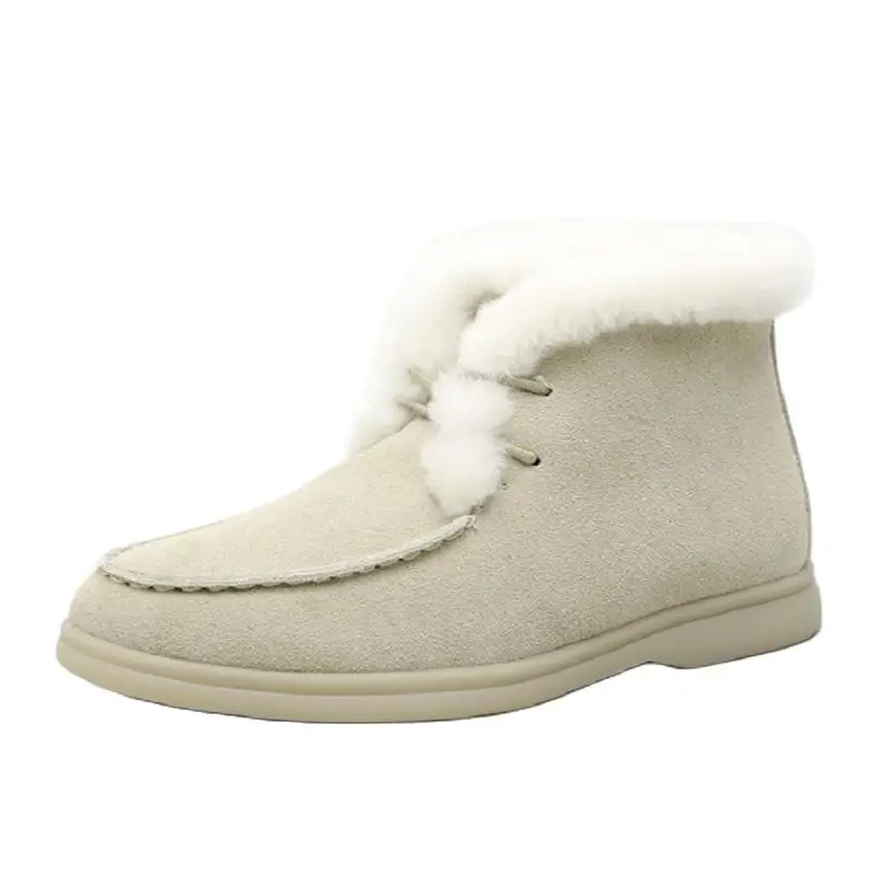 

Ligentleman Women's Snow Boots Natural Fur Leather Ankle Boots Winter Comfort Versatile Flat Wool Boots Winter Women's Shoes