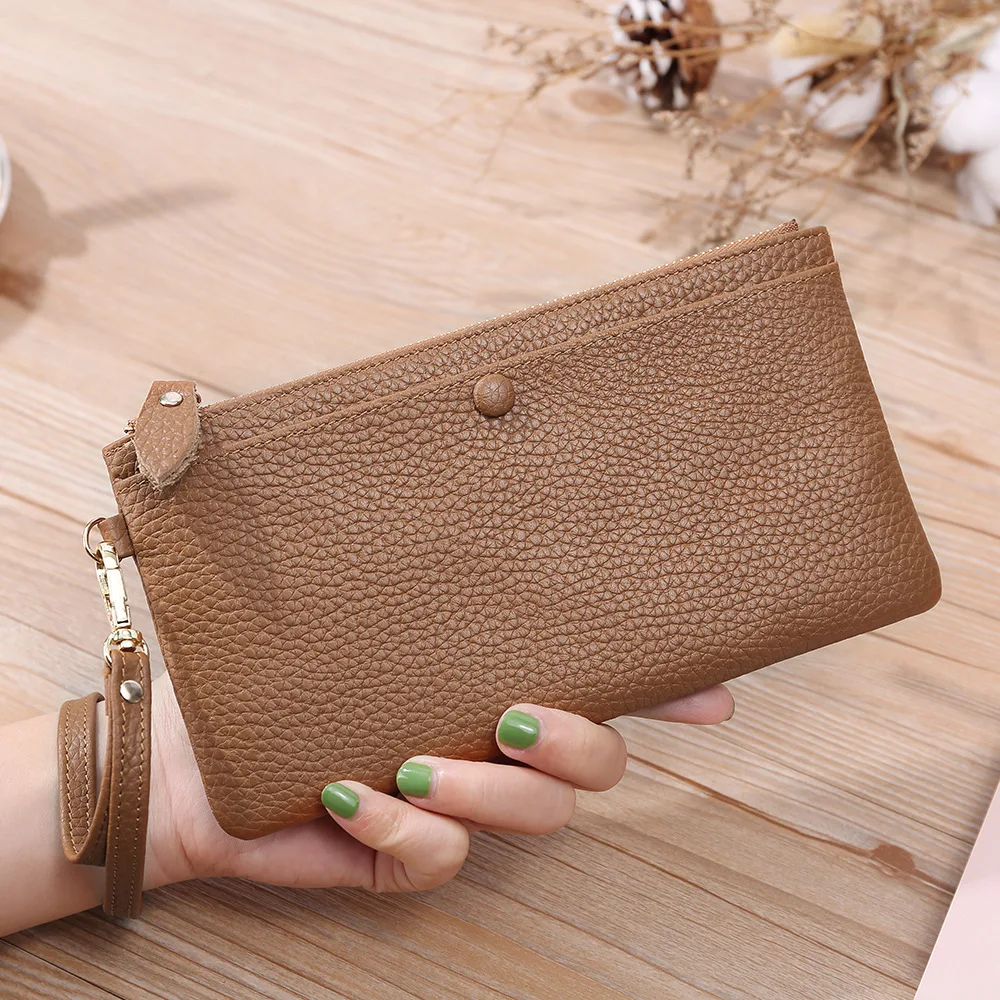 

2021 New Genuine Leather Lady Casual Coin Purses Long Korean Cowhide Wallet Mobile Phone Bag Handbag Girl Fashion Luxury Wallets