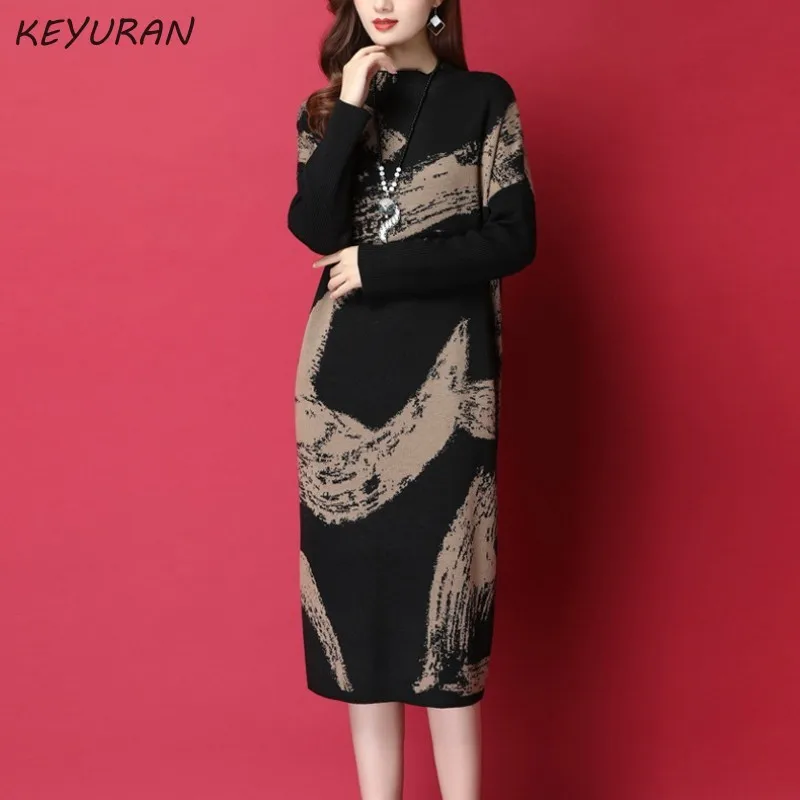 Осенне-зимнее теплое женское платье новая мода большой размер свободное средней