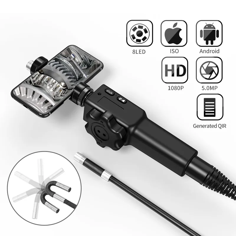 

5.5MM/8.5MM 5.0MP 180 Degree Steering Industrial Borescope Endoscope Cars Inspection Camera With 6 LED for iPhone Android PC