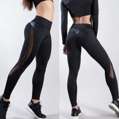 Sexy Women's Gym Fitness Leggings Running Sports Breathable Compression High Waist Exercise Mesh Dry Quick Jogging Pants