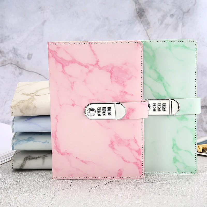

A5 Marble Texture Notebook Password Lock Notebooks Leather Notepad Agenda 2020 Weeks Diary Month Planner School Stationery Gift