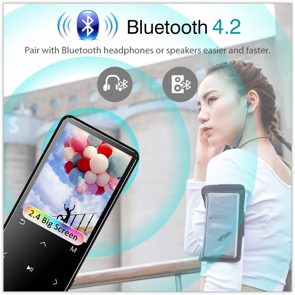 REDANT MP4 плеер с Bluetooth FM радио встроенный динамик сенсорные клавиши 8 ГБ 16 32 40 МП 4 HiFi