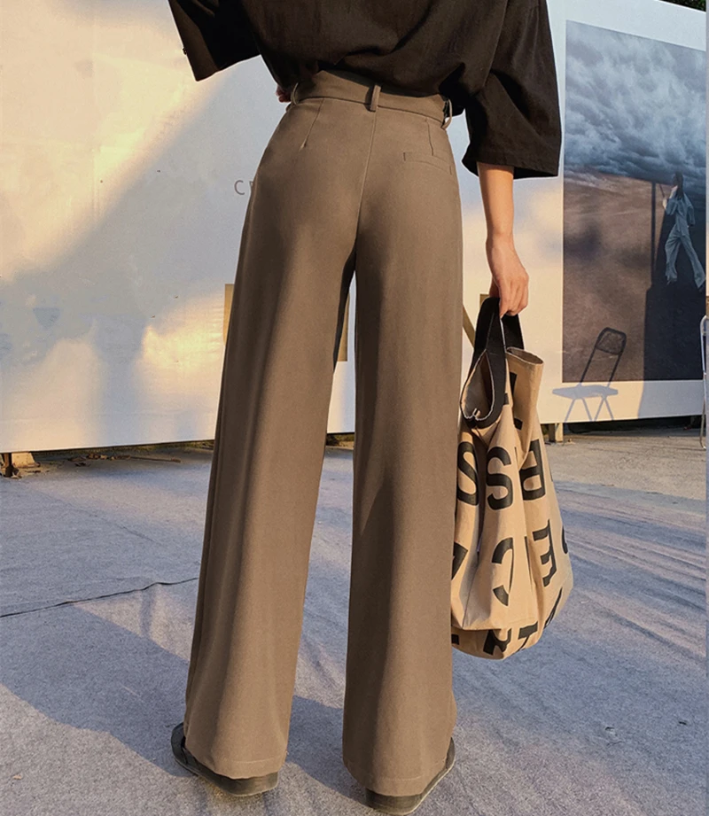 

Seoulish 2021 New Spring Summer Casual Loose Wide Leg Women's Pants High Waist Female Elegant Minimalism Office Work Trousers