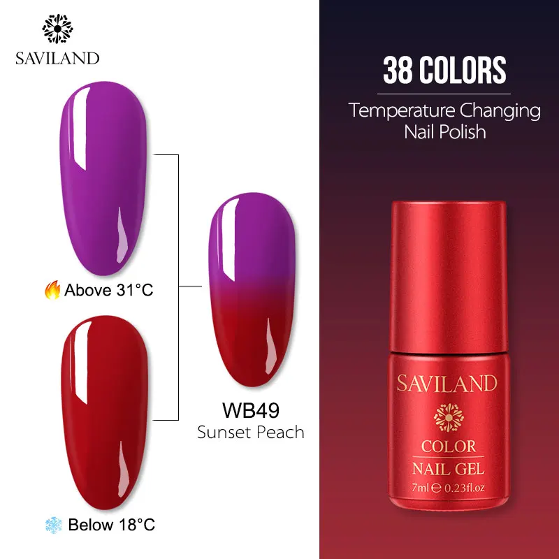 7ml WB49 Saviland 7 мл Тепловая температура изменение УФ-гель для ногтей изменение настроения Хамелеон Гель лак для ногтей цветной гель лак - Цвет: 7ml WB49