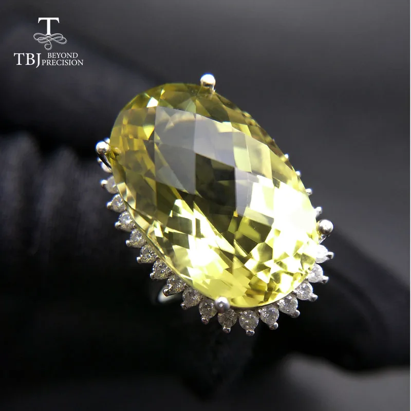 TBJ, Exta, большие, 20 карат, лимонный кварц, драгоценные камни, вечерние, "ловля глаз", кольцо, серебро 925 пробы, как день рождения, свадебные, вечерние, подарок с ювелирной коробкой