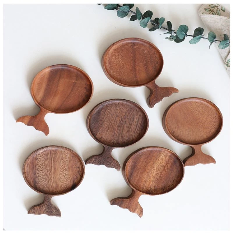 

1Pcs Japan Style Acacia Wood Fish Seasoning Dish Round Plate Creative Retro Hand-Painted Tableware Sauce Dish Snack Dish Kitchen