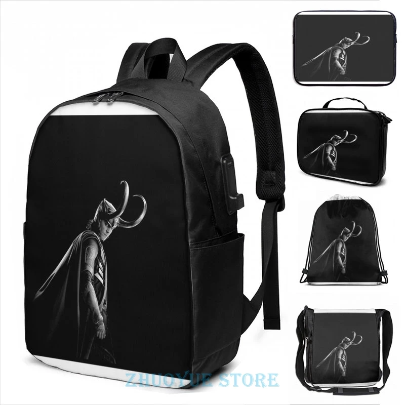 Funny Graphic print Loki black&ampwhite USB Charge Backpack men School bags Women bag Travel laptop | Багаж и сумки