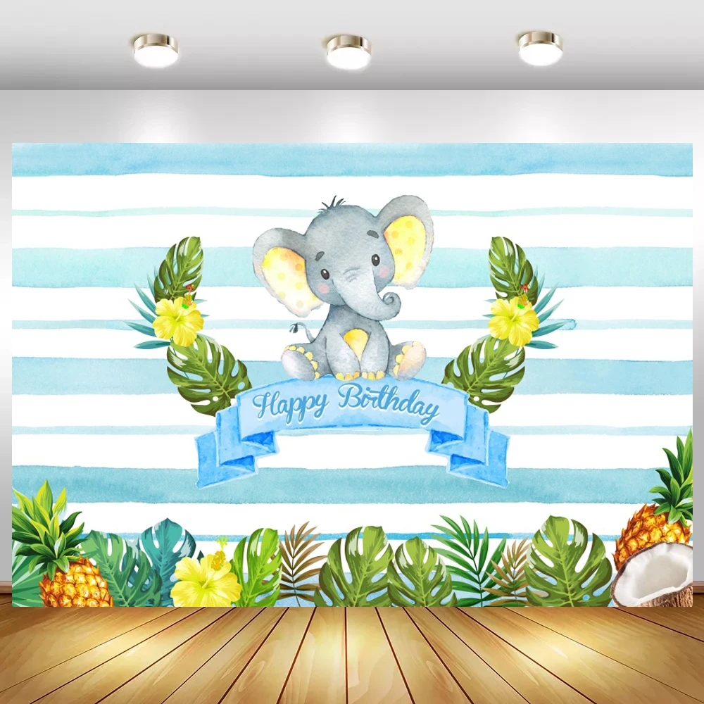 

Тропические листья венок мультфильм слон Новорожденные фоны для фотографирования мальчика первый день рождения фон для фотосессии фото ре...