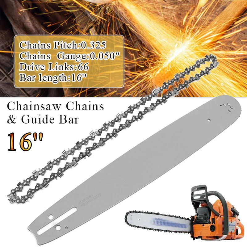 

2Pcs 16 inch Guide Bar + Chainsaw Chains Semi Chisel Chain Suitable for Husqvarna 36 41 50 51 55