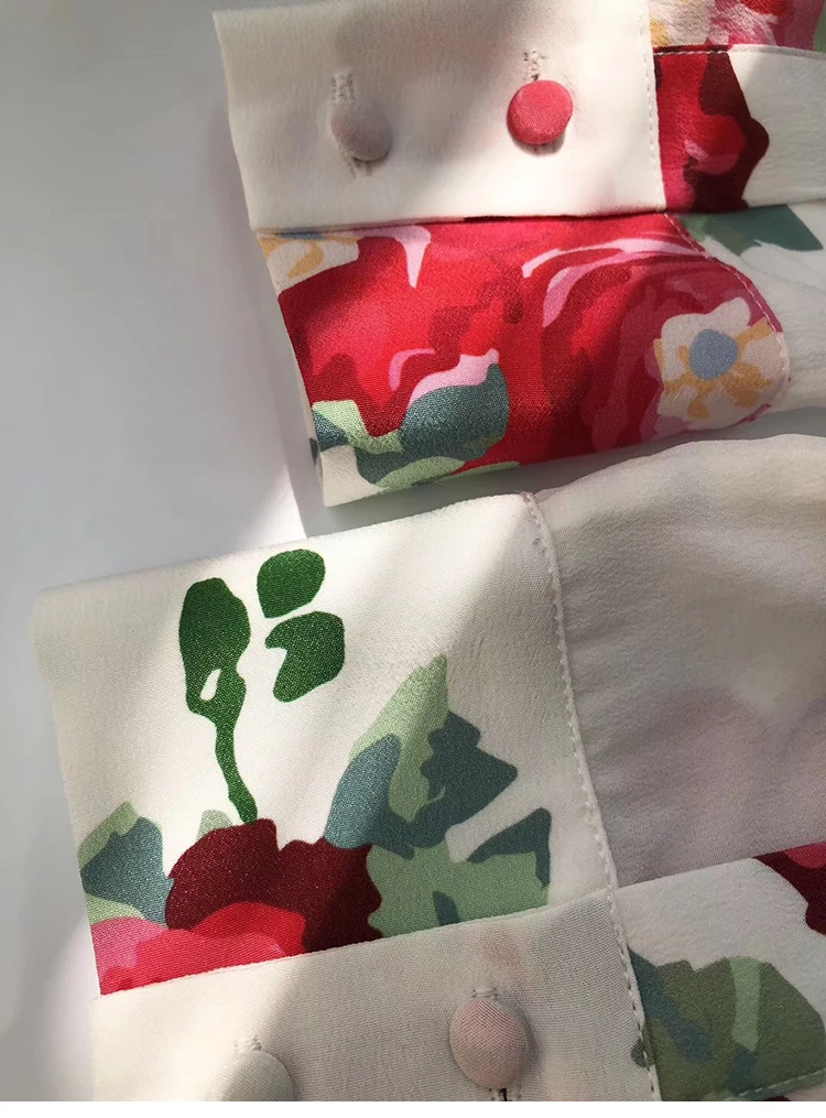 

100% Silk Brand Fashion Women High Luxury Vintage Elegant Sweet Cute Printed Flower Loose Long Sleeve Silk Shirt Blouse