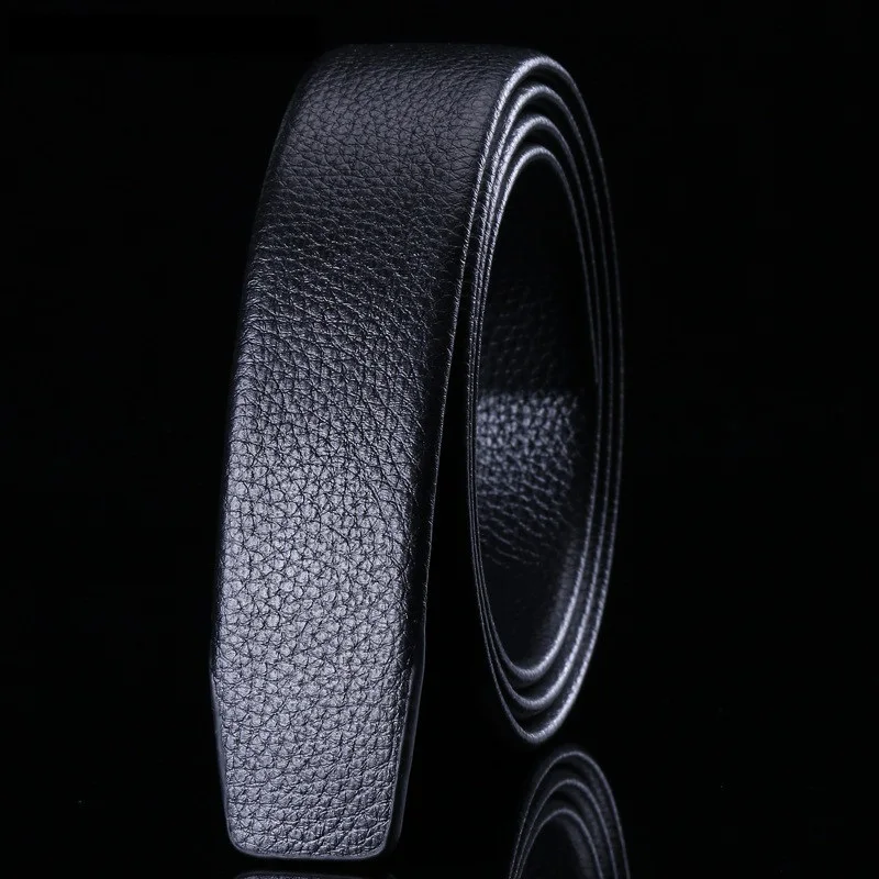 Кожаный ремень с натуральным лицевым покрытием без пряжки черный роскошный из