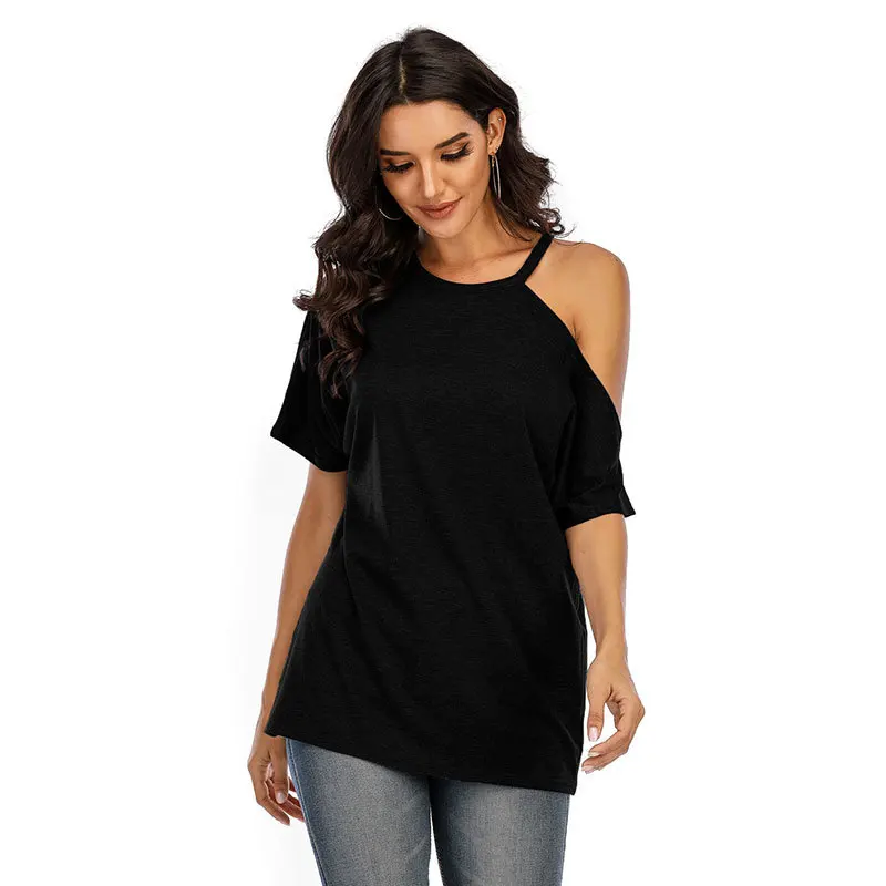 

Bazhenova 2021 Women Short Sleeve Strapless T-Shirts Casual Hollow Out O-Neck Solid Tops Tee y2k Woman tshirts F479