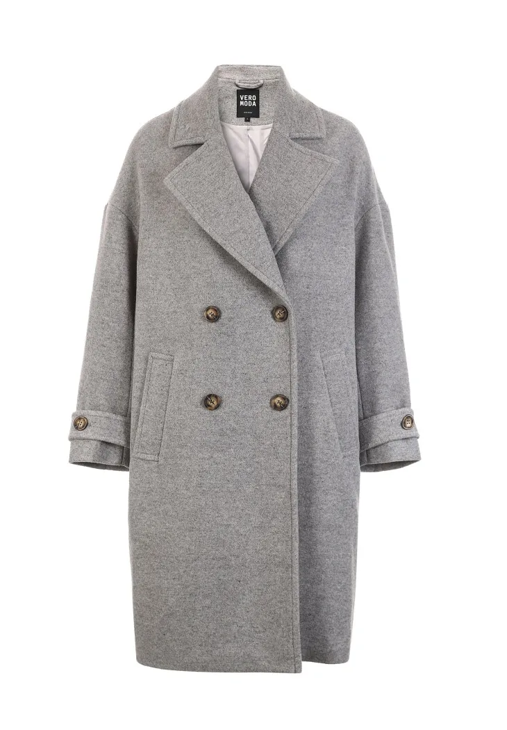 Vero Moda осень зима лацкан воротник двубортное шерстяное пальто | 318327564