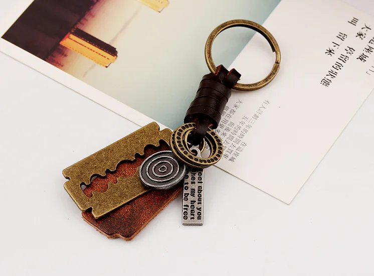 Модный мужской брелок в стиле панк рок металлический кожаный держатель с лезвием