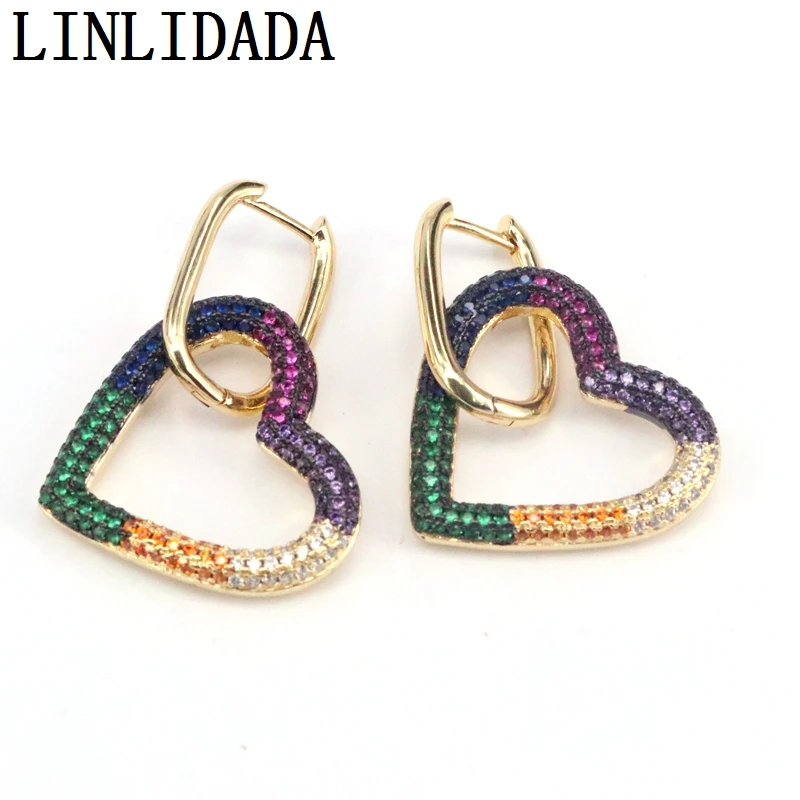 

3Pairs Heart earrings gorgeous Paved CZ earrings Trendy Gold Color hollow heart charms for women jewelry