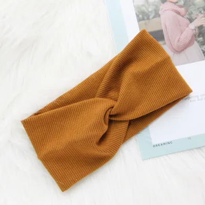 caramel colour Хлопковая женская повязка на голову, тюрбан, одноцветная повязка на голову с узлом для девочек, аксессуары для волос, витая Женская повязка для макияжа, эластичные резинки для волос, повязка на голову - Цвет: caramel colour