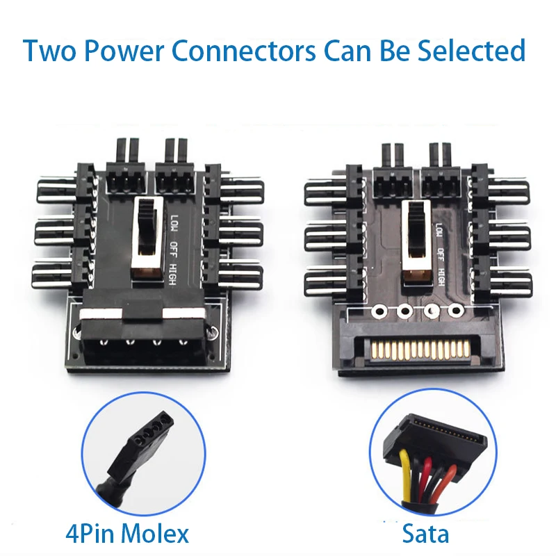 

OULLX 1 to 8 3Pin Fan Hub Pwm Sata Molex Splitter PC Mining Cable 12V Power Suppply Cooler Cooling Speed Controller 4PIN Adapter