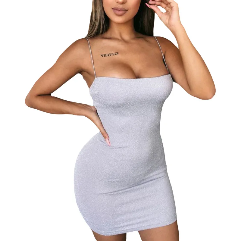 

2019 new cross border European and American fashion women's double-layer gold silk sexy hip strap Strapless flash dress