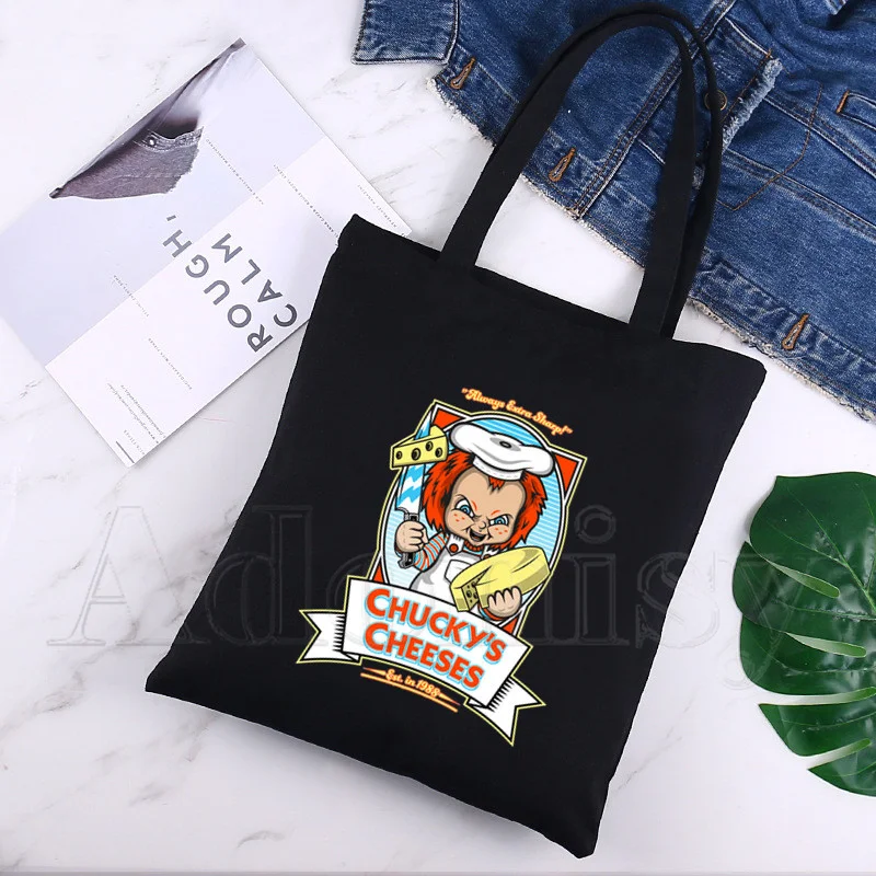 

Chucky Shopping Bag Print Original Design Black Unisex Fashion Travel Canvas Bags Black Custom Canvas Tote Bag