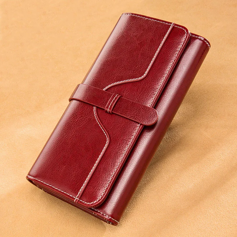 Senorita Vintage Women Wallet Split Leather Long Hasp Zipper Trifold Purse Credit Card Holder Wallet Female
