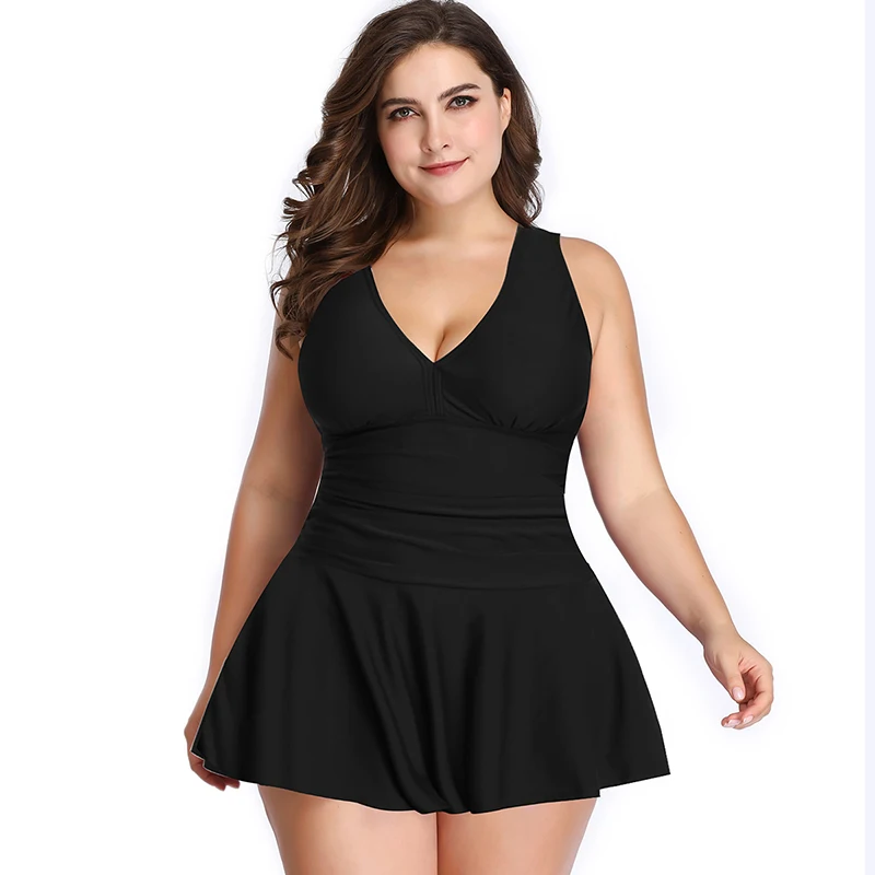 

Women Tankini Plus Size Swimwear 2021 Push up Swimsuit V-neck Black Blue Floral Two Piece Bathing Suit Large Swim dress Tankinis