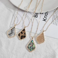 leather leopard scale abalone teardrop pendant necklace for women summer new fashion boutique jewelry long chain