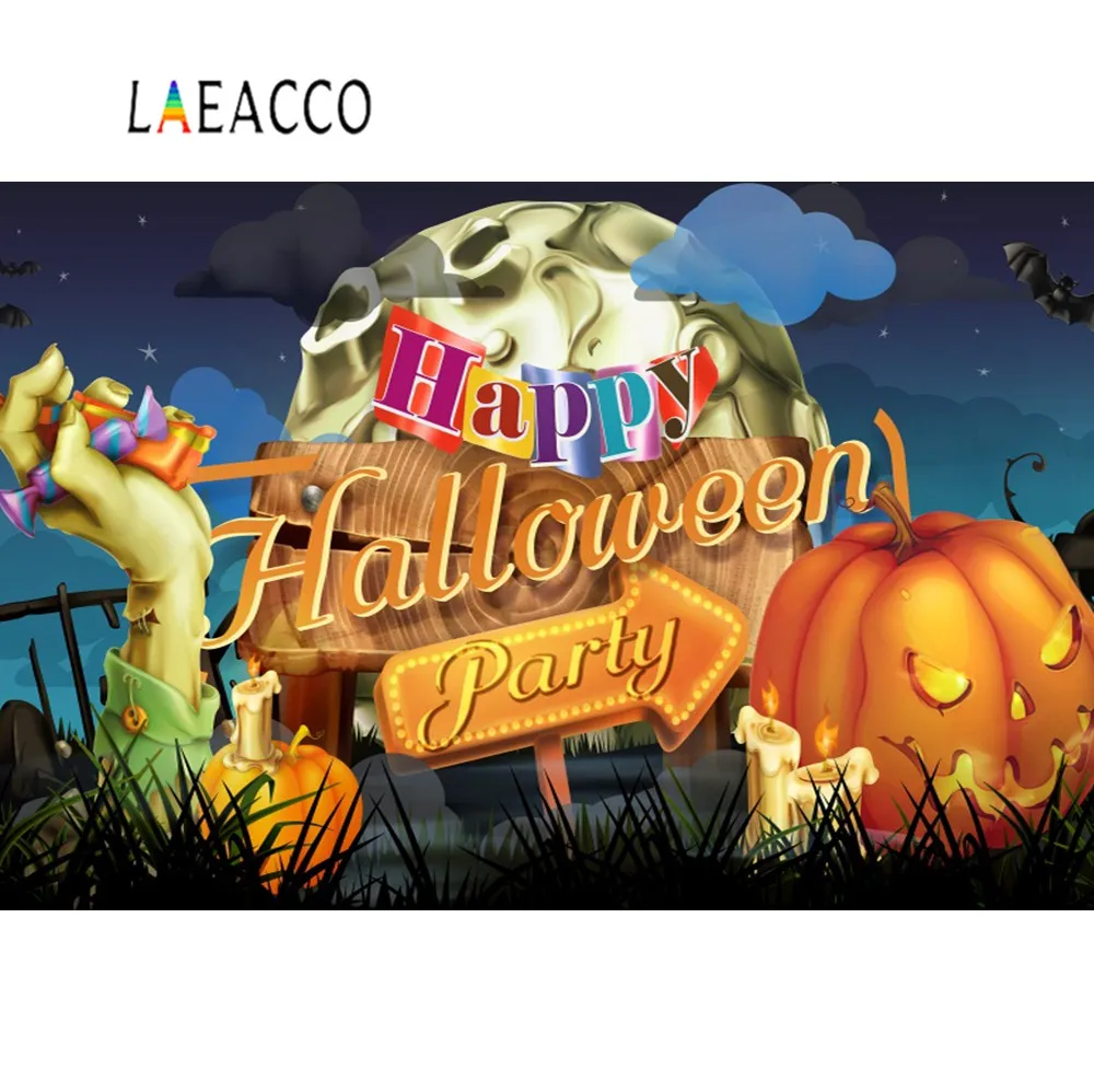 Laeacco Хэллоуин фоны для фотосъемки дух Тыква волшебник летучая мышь череп Луна