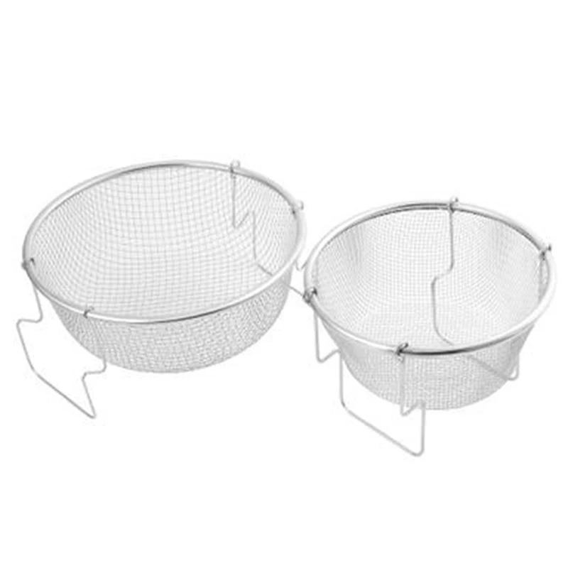 

1pc Round Portable Stainless Steel Frying Basket Fried Basket Mesh Strainer Frying Chicken Chips Strainer Snack Basket