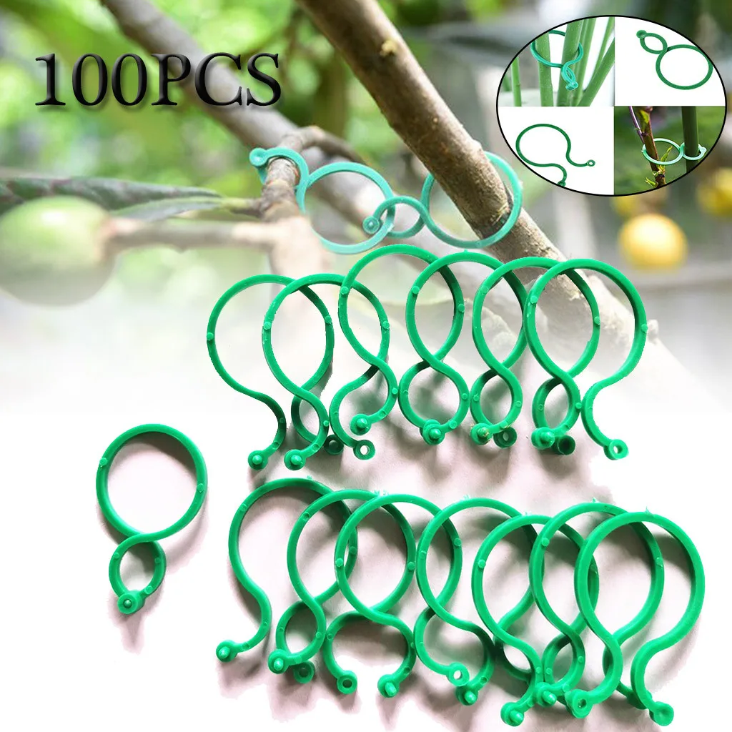 

100Pcs Botany-Stem Vine Strapping Clips Plastic Trellis Tomato Clips Garden Plant Bundled Buckle Ring Tool Supports Connects